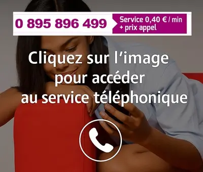 Image invitant à accéder au service téléphonique Duo Convivial. Numéro de contact 0 895 896 499, au tarif de 0,40 € la minute + prix appel. Service confidentiel et convivial.